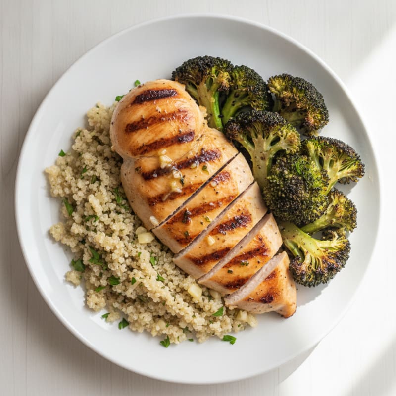 Grilled Chicken Breast with Quinoa and Roasted Broccoli