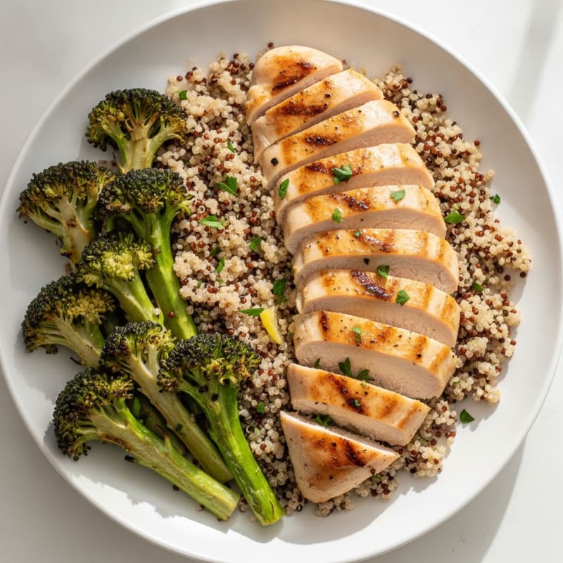 Grilled Chicken Breast with Quinoa and Roasted Broccoli
