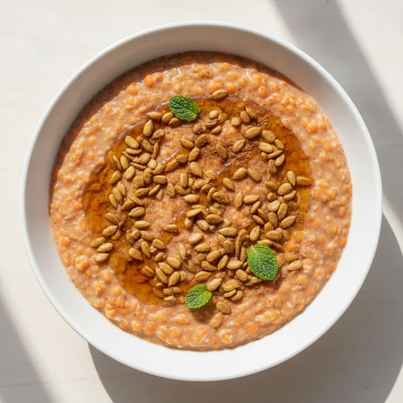 Creamy Lentil Porridge with Toasted Sunflower Seeds