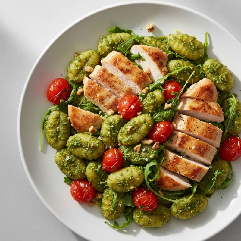 Gnocchi with Arugula Pesto and Cherry Tomatoes