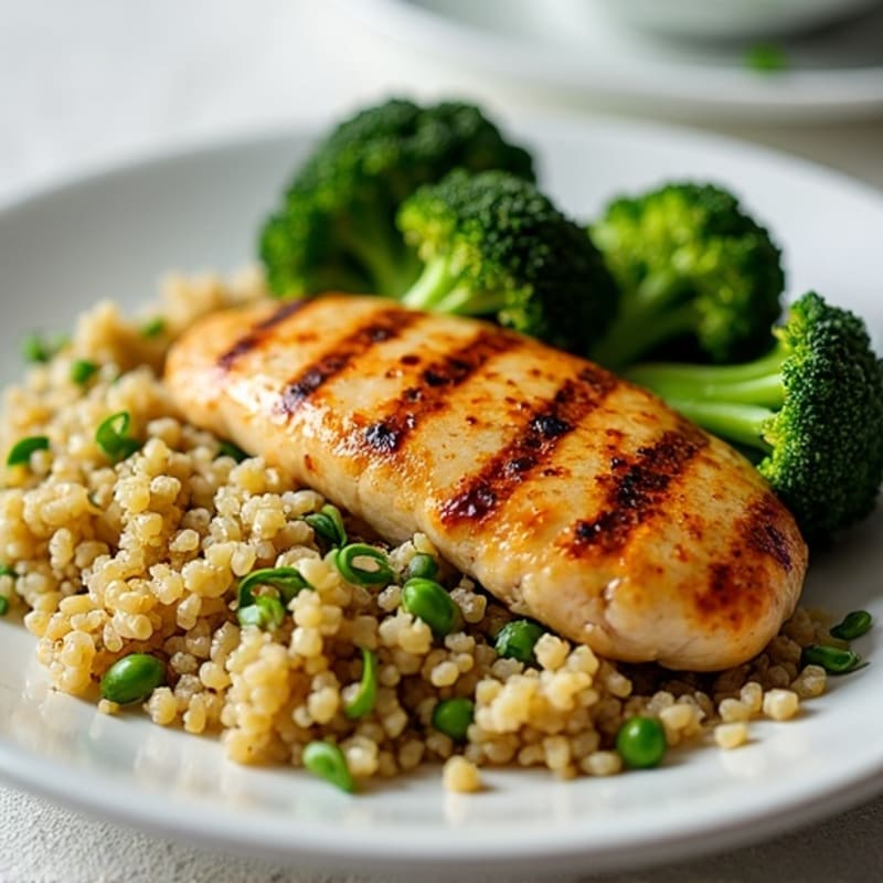 Grilled Chicken Breast with Roasted Broccoli and Quinoa