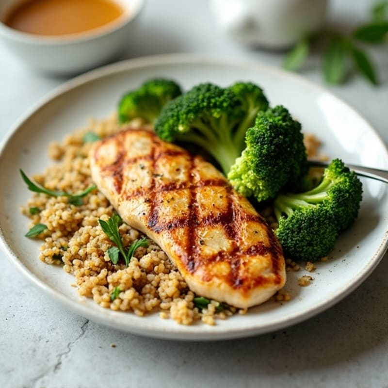 Grilled Chicken Breast with Quinoa and Roasted Broccoli
