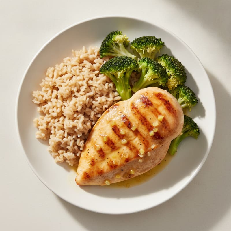 Grilled Chicken Breast with Brown Rice and Steamed Broccoli
