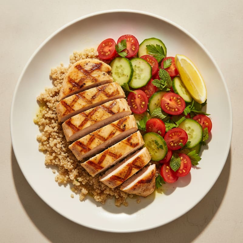 Grilled Chicken Breast with Quinoa and Fresh Tomato Salad