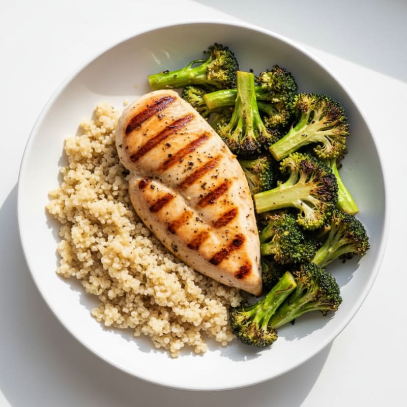 Grilled Chicken Breast with Quinoa and Roasted Broccoli
