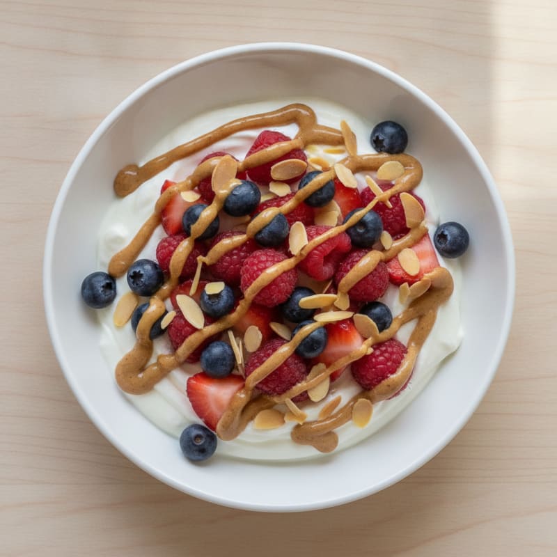Greek Yogurt Protein Parfait with Mixed Berries and Almond Butter