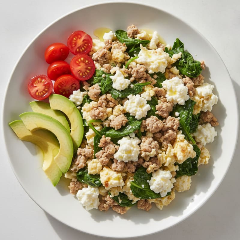 Egg White and Turkey Spinach Scramble with Cottage Cheese