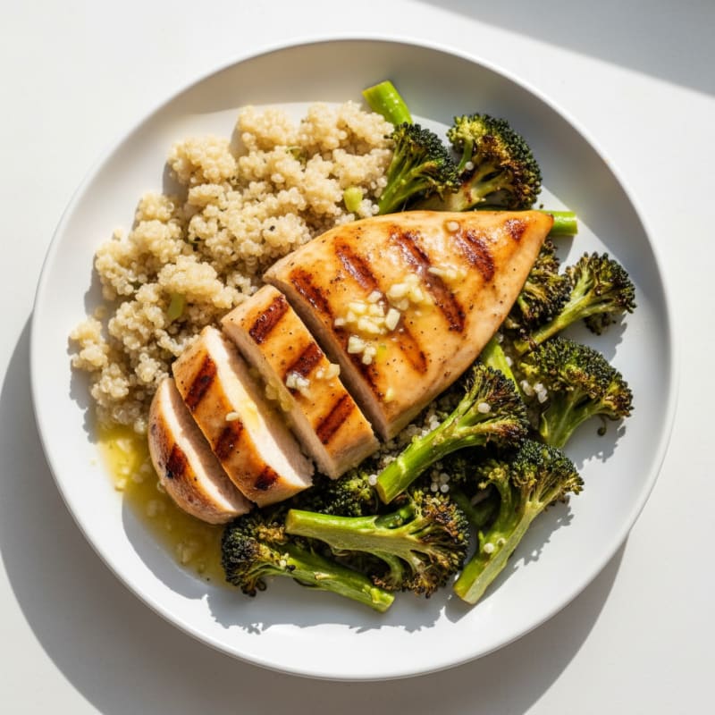 Grilled Lemon-Garlic Chicken Breast with Quinoa and Roasted Broccoli