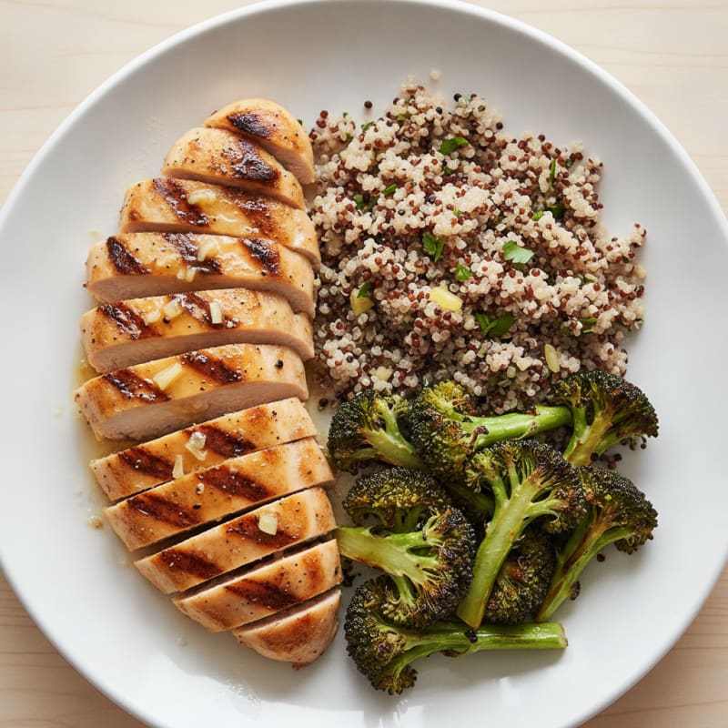 Grilled Chicken Breast with Quinoa and Roasted Broccoli