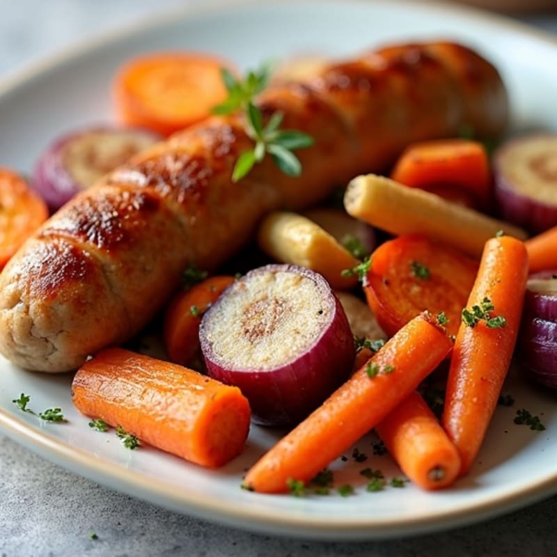 Crispy Pork Sausage with Roasted Root Vegetables