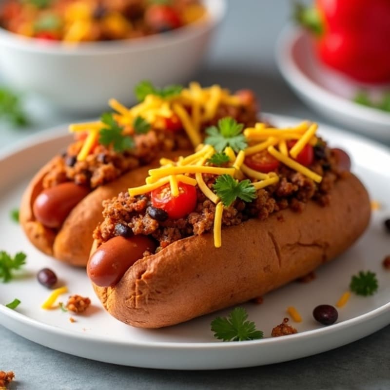 Lean Turkey Chili-Topped Sweet Potato Dogs