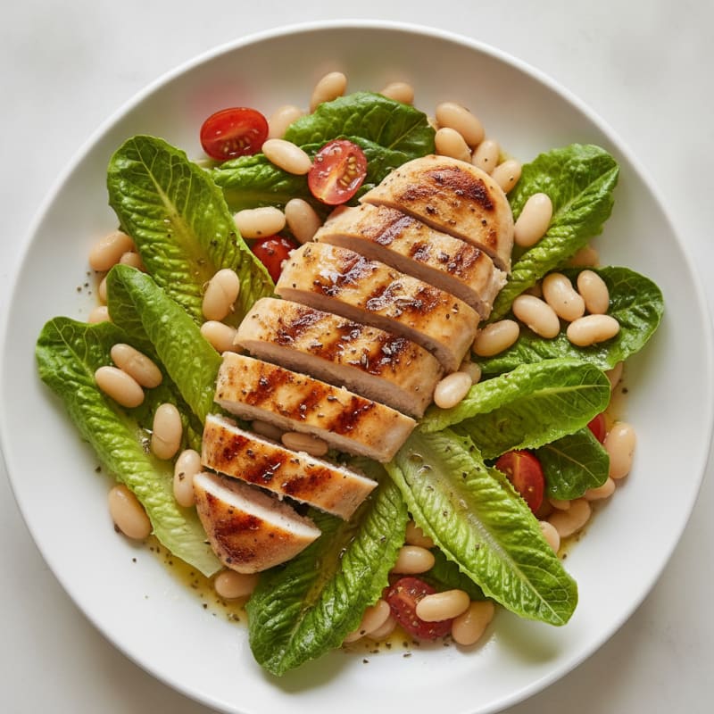 Grilled Chicken Breast with Crisp Romaine and White Bean Salad