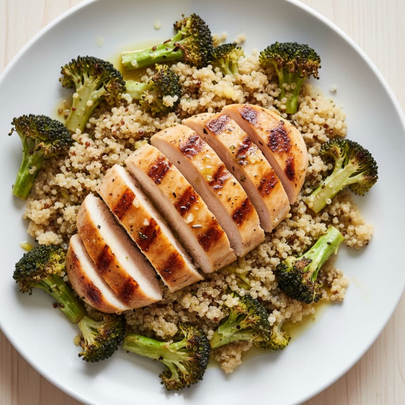 Grilled Chicken Breast with Quinoa and Roasted Broccoli
