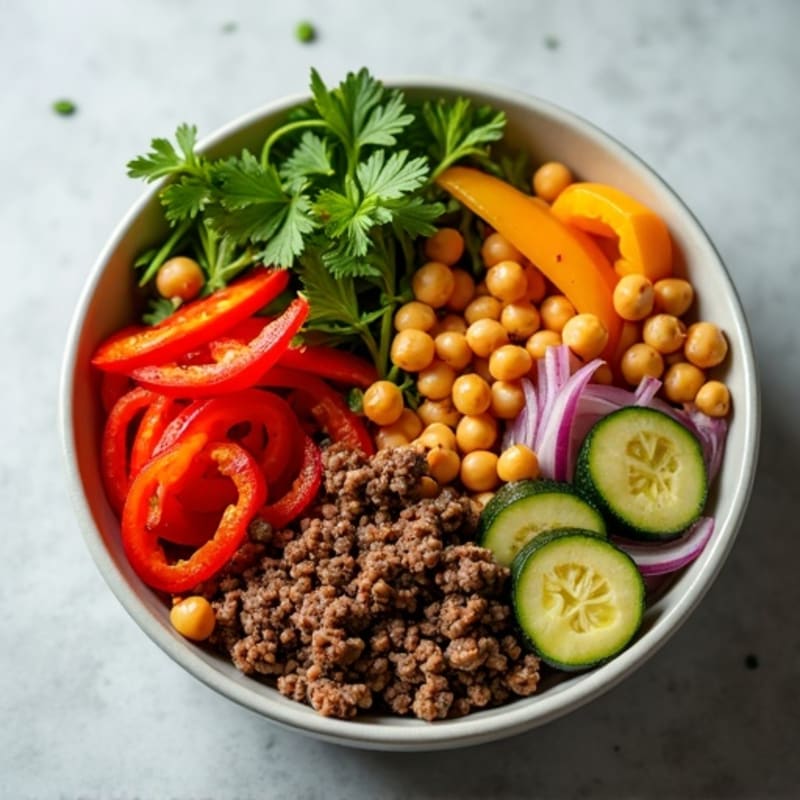 Lean Ground Beef and Roasted Vegetable Bowl
