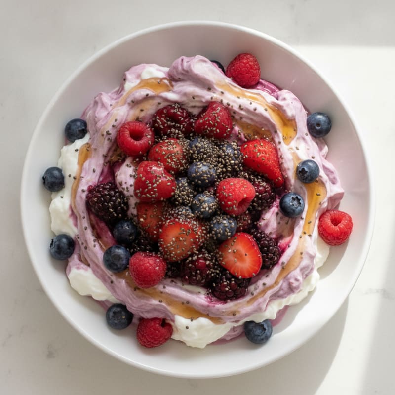 Creamy Greek Yogurt with Mixed Berries and Protein Powder