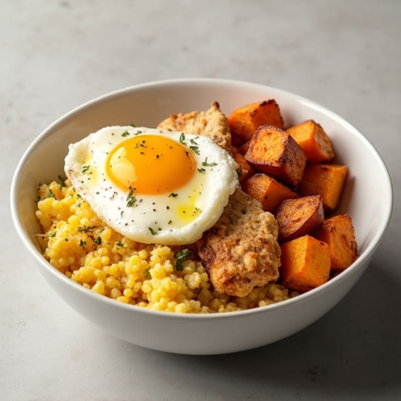 Fluffy Scrambled Egg and Roasted Sweet Potato Bowl