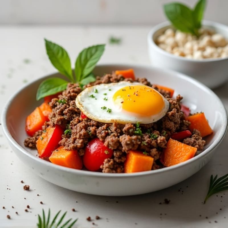 Lean Ground Beef and Crispy Sweet Potato Hash