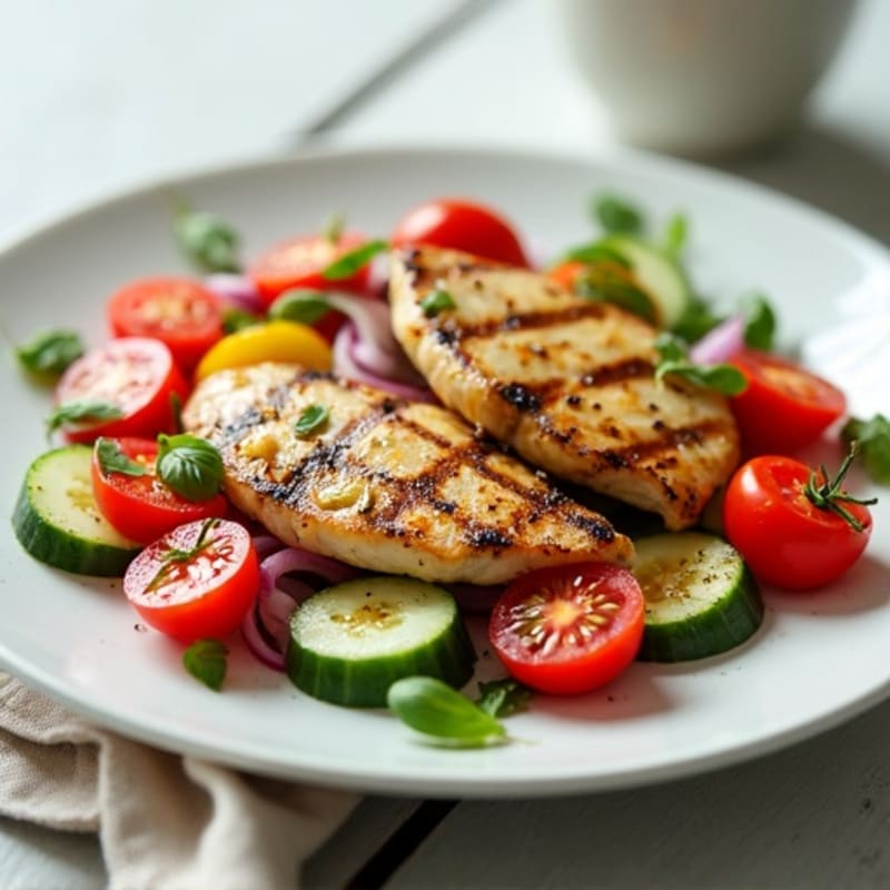 Grilled Chicken Breast with Tomato Cucumber Salad