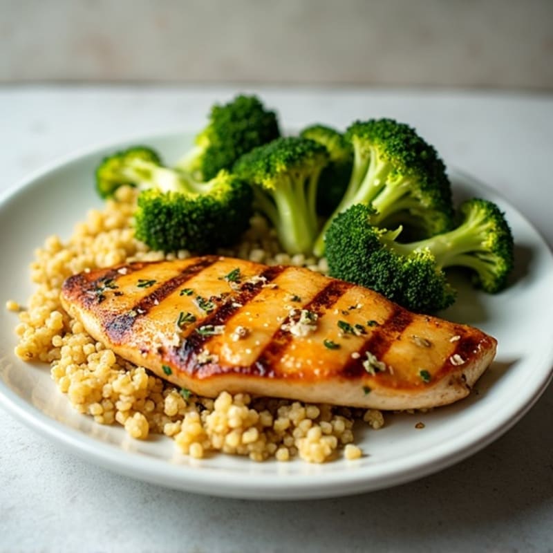 Grilled Lemon Garlic Chicken Breast with Quinoa and Roasted Broccoli