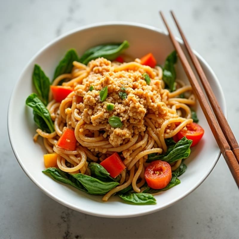Lean Ground Chicken Spicy Peanut Noodles with Crunchy Bok Choy