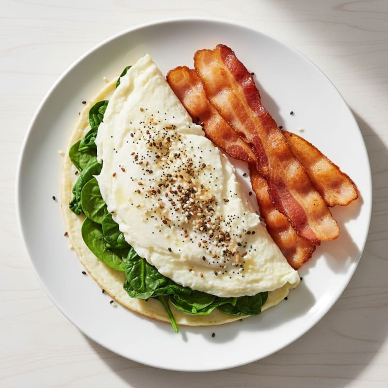Egg White Spinach Omelette with Turkey Bacon