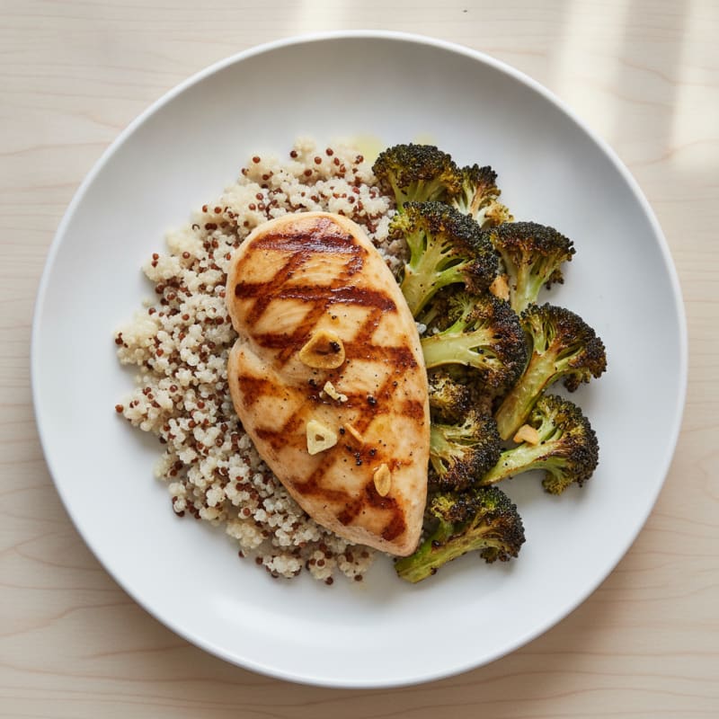 Grilled Chicken Breast with Quinoa and Roasted Broccoli