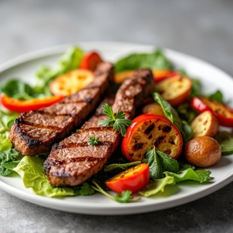 Grilled Steak and Bell Pepper Salad with Roasted Potatoes