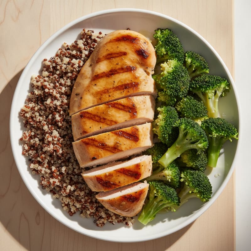 Grilled Chicken Breast with Quinoa and Steamed Broccoli