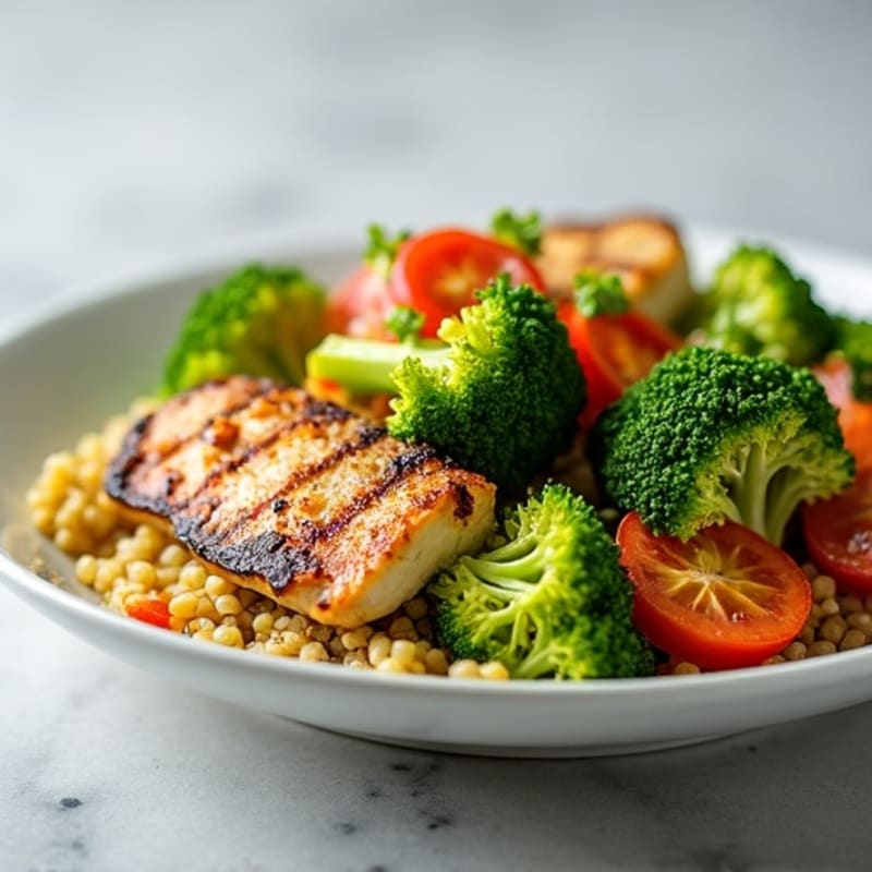 Grilled Chicken and Quinoa Salad with Roasted Broccoli