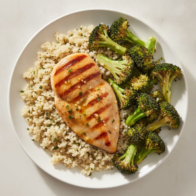 Grilled Chicken Breast with Quinoa and Roasted Broccoli