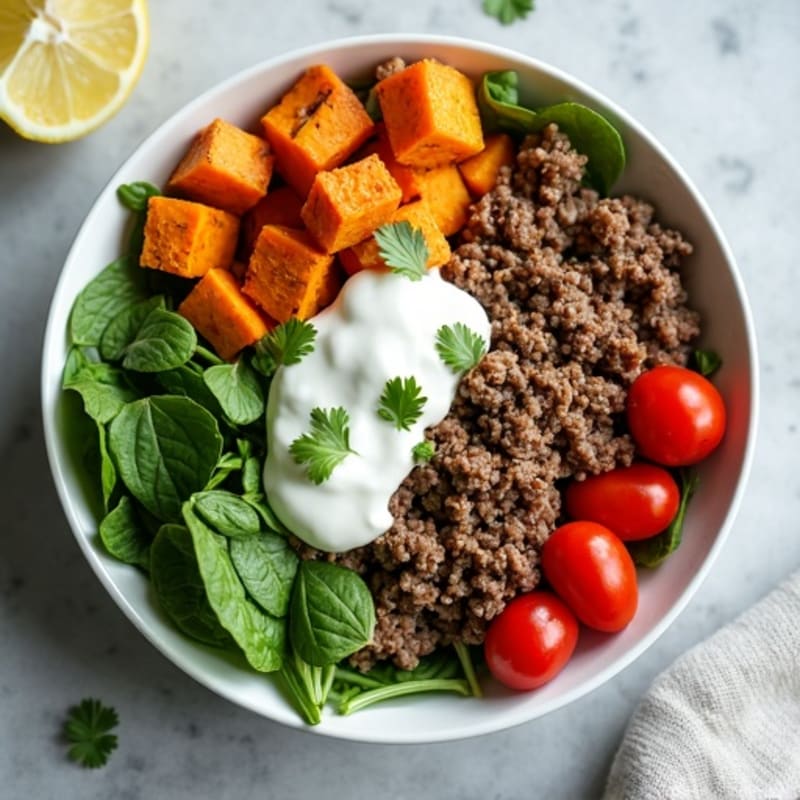 Protein-Packed Lean Ground Beef Bowl with Creamy Tangy Dressing