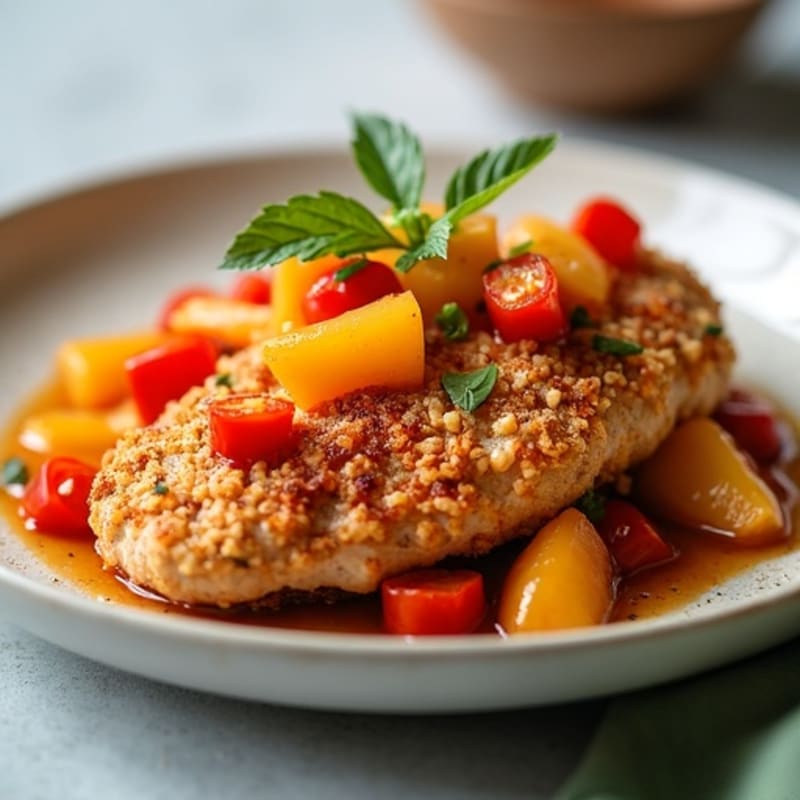 Crispy Baked Sweet and Sour Chicken with Roasted Bell Peppers