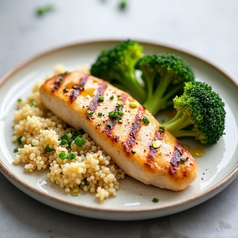 Grilled Chicken Breast with Roasted Broccoli and Quinoa