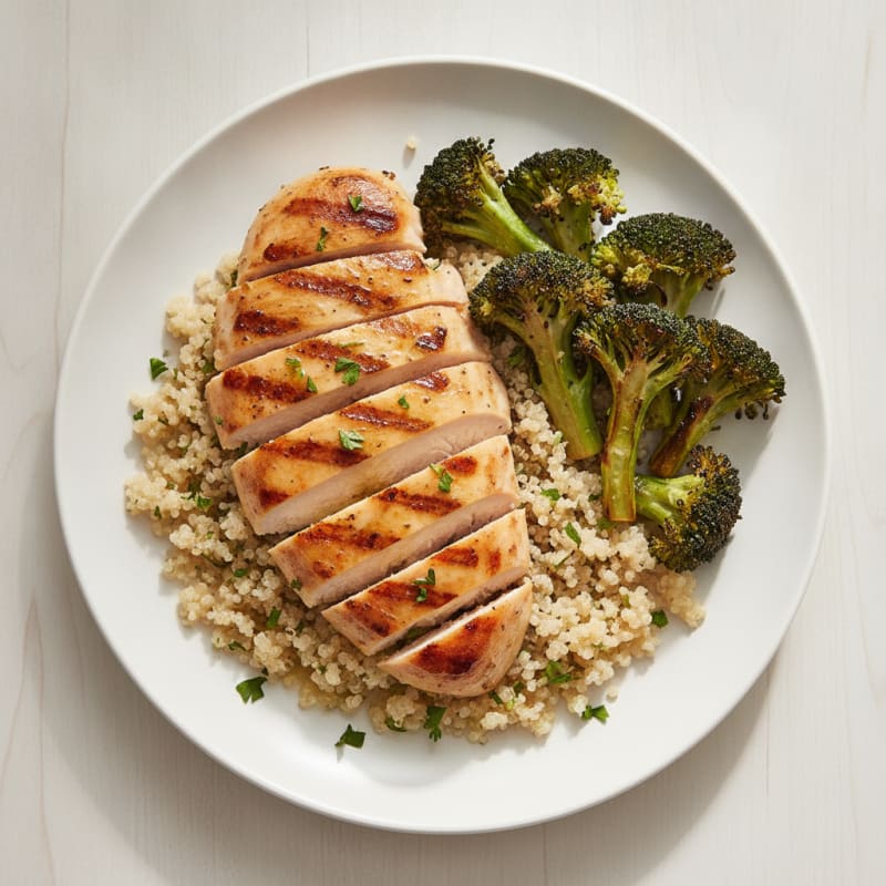 Grilled Chicken Breast with Quinoa and Roasted Broccoli