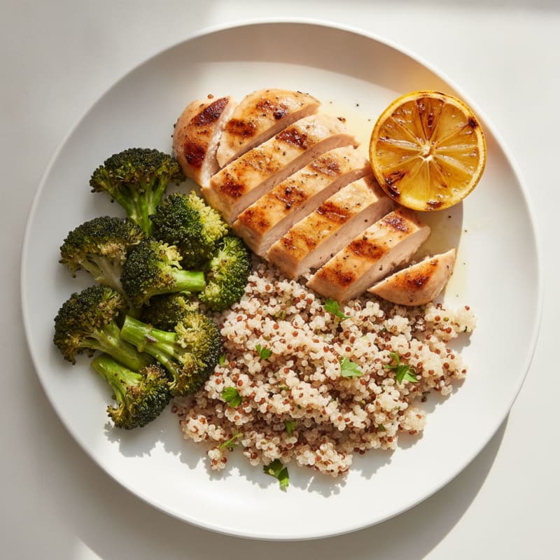 Grilled Chicken Breast with Roasted Broccoli and Quinoa