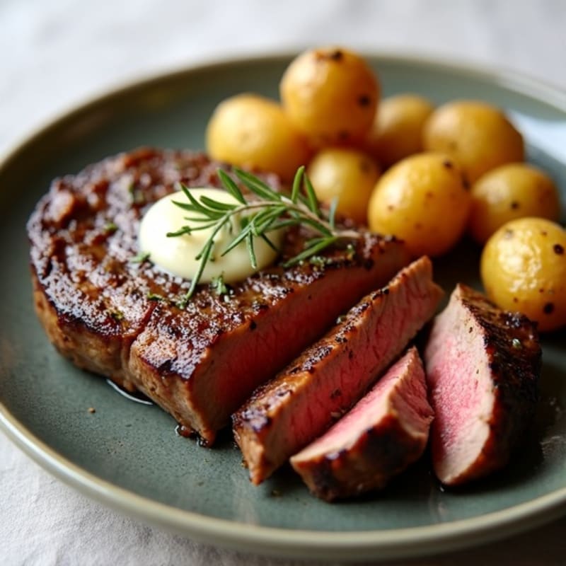 Herb-Garlic Butter Seared Steak with Roasted Baby Potatoes