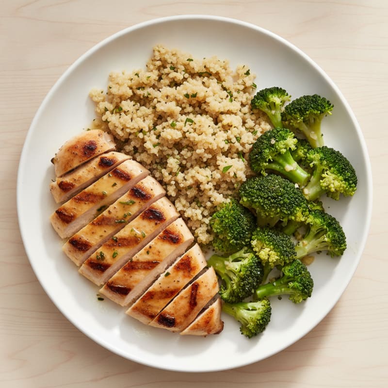Grilled Chicken Breast with Quinoa and Steamed Broccoli