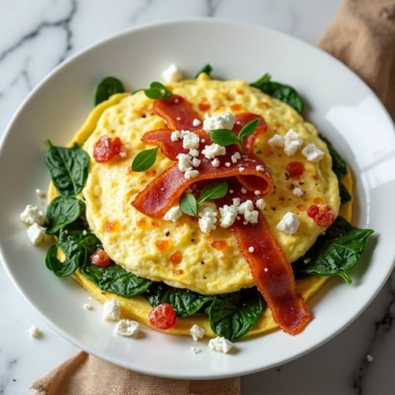 Egg White Spinach Omelette with Grilled Turkey Bacon