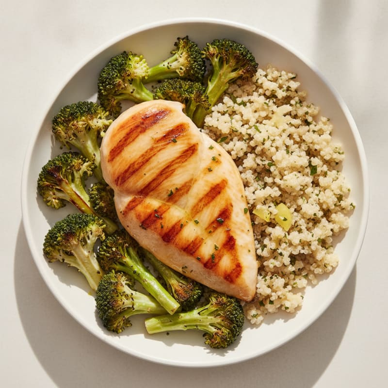 Grilled Chicken Breast with Roasted Broccoli and Quinoa