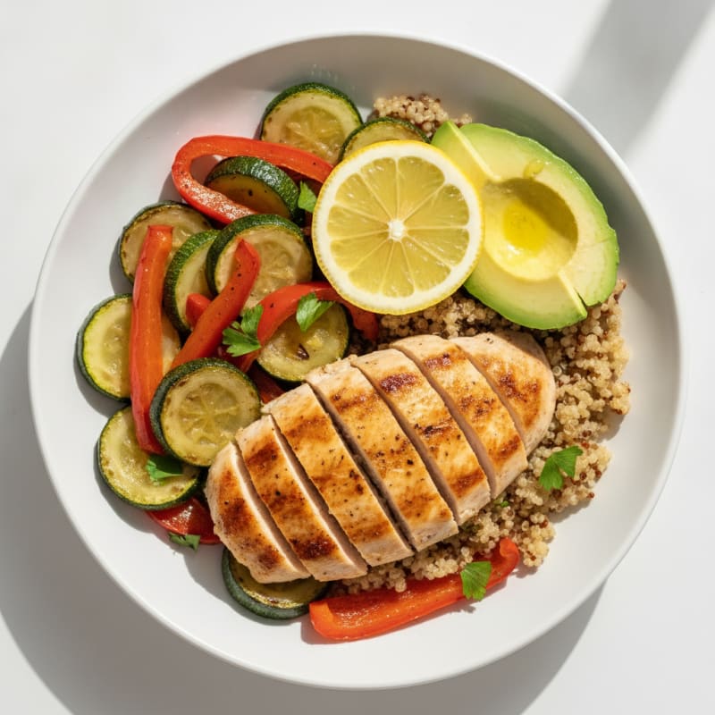 Grilled Chicken and Quinoa Bowl with Roasted Vegetables