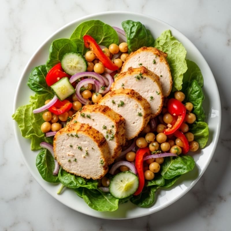 Grilled Turkey Breast Salad with Chickpeas and Crunchy Vegetables