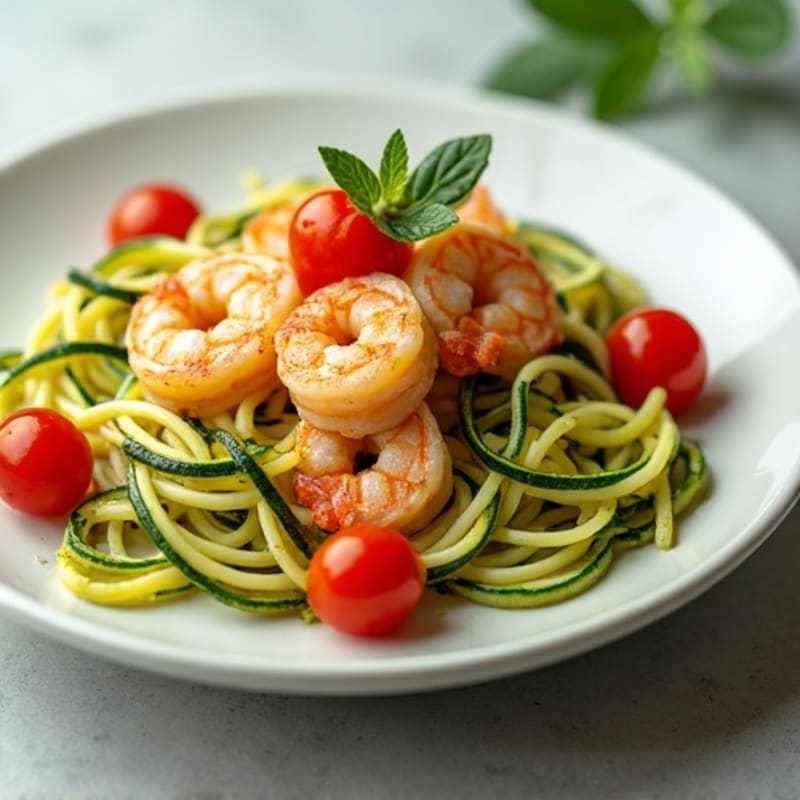 Garlic Butter Zucchini Noodles with Pan-Seared Shrimp
