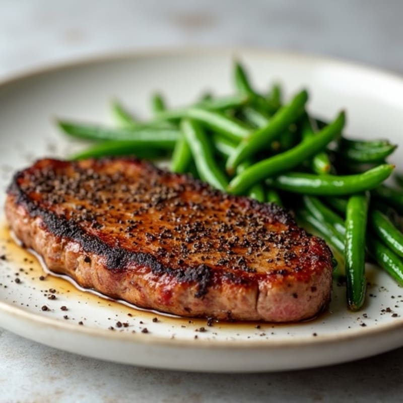 Black Pepper Crusted Sirloin with Sautéed Garlic Green Beans