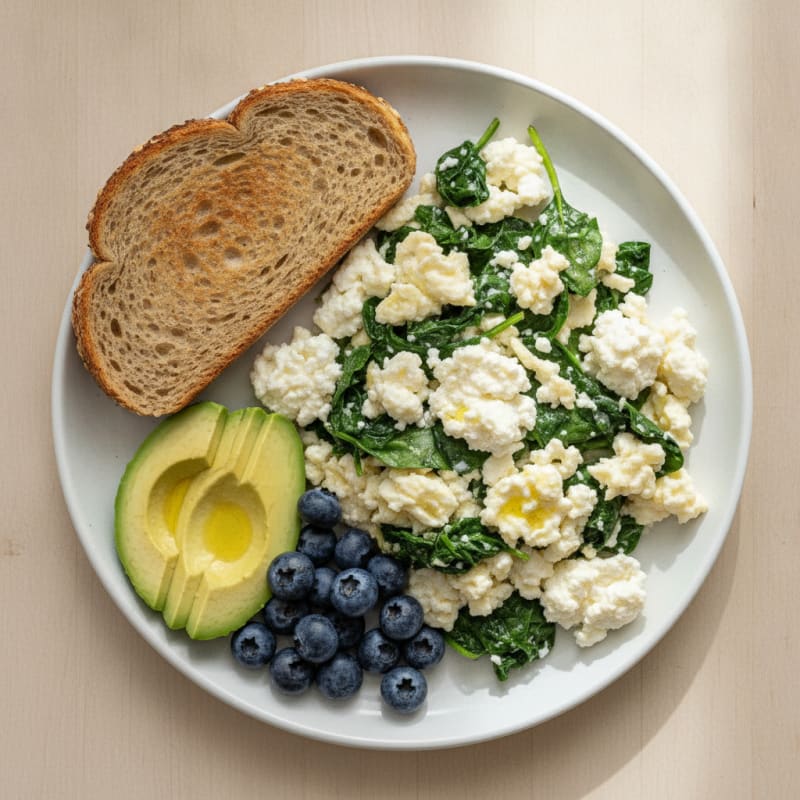 Egg White and Spinach Scramble with Cottage Cheese