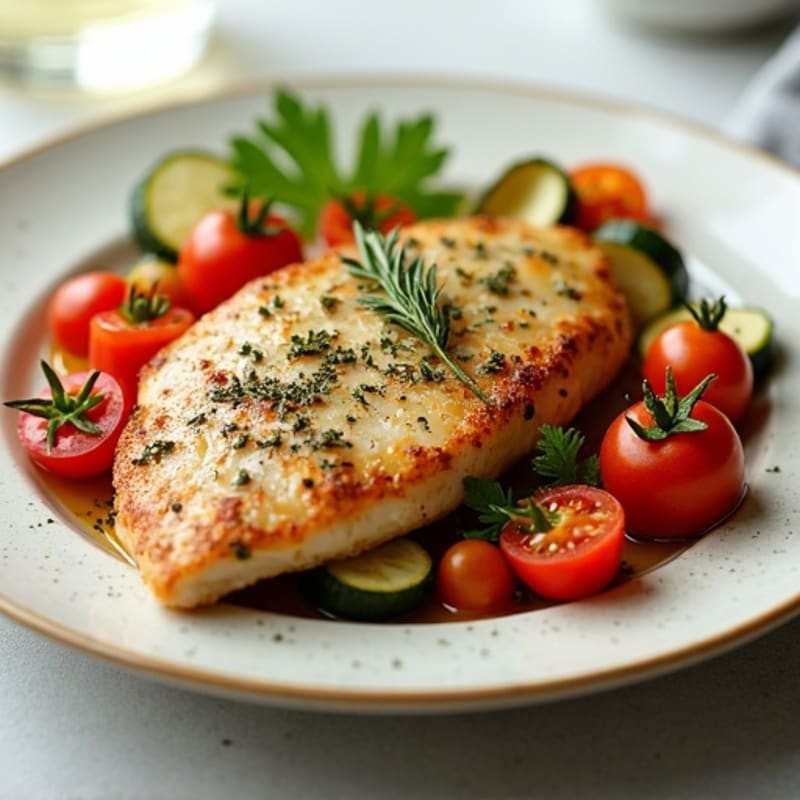 Herb-Crusted Pan Seared Chicken with Roasted Vegetables