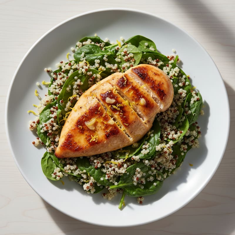 Grilled Lemon Chicken Breast with Spinach Quinoa Salad