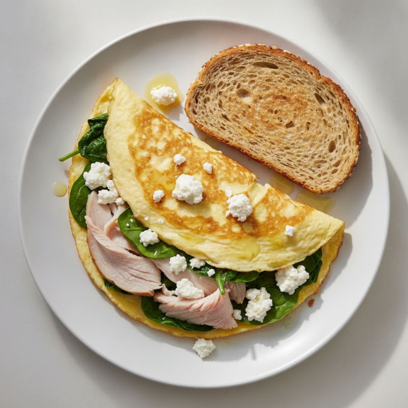 Egg White Spinach Omelette with Cottage Cheese and Sliced Turkey