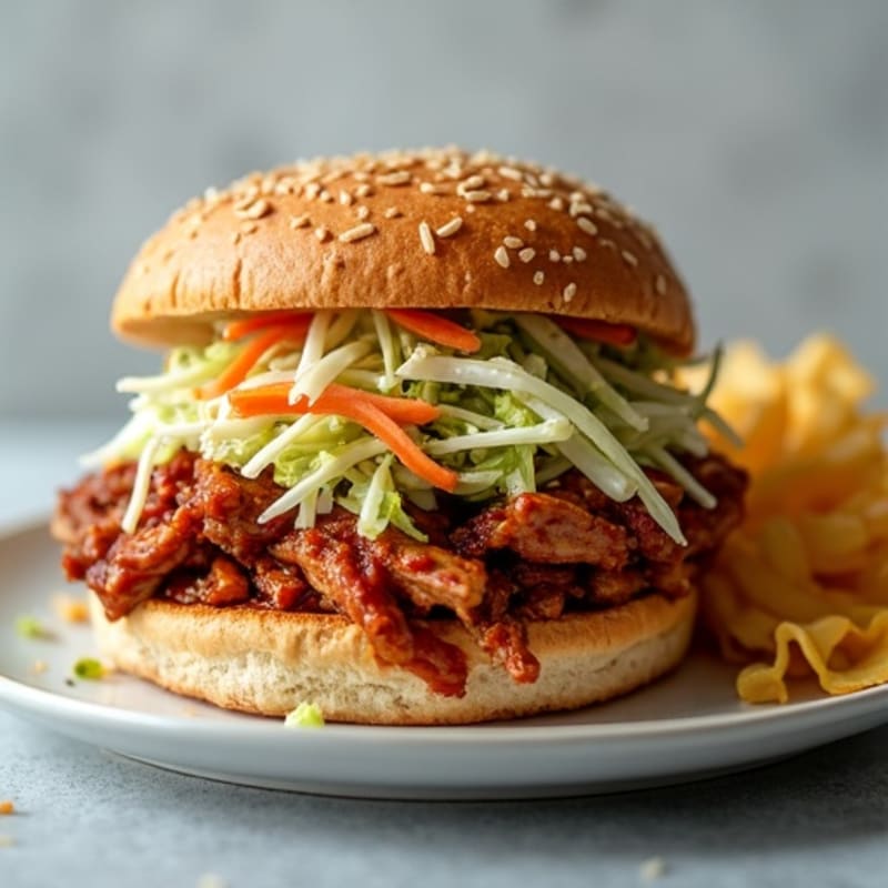 Lean BBQ Pulled Pork on Whole Grain with Crunchy Slaw
