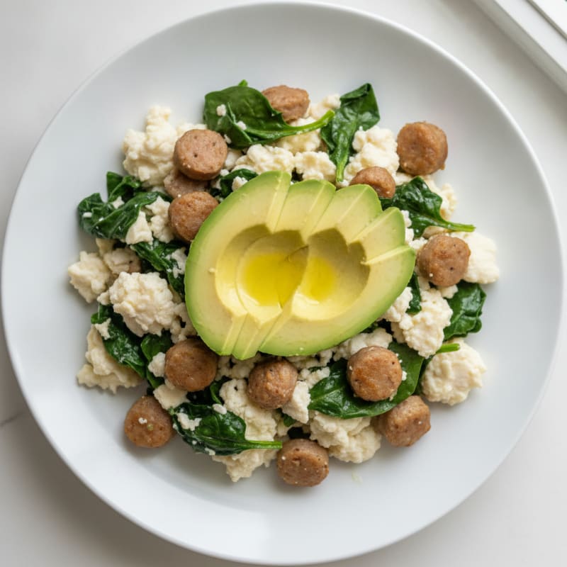Egg White and Turkey Sausage Scramble with Spinach