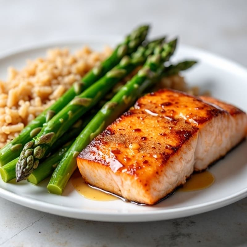 Seared Salmon with Steamed Asparagus and Brown Rice